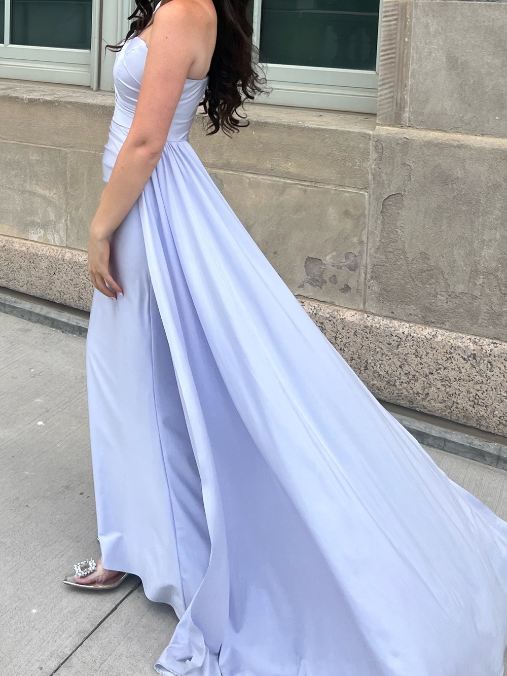 One Strap Light Lavender Prom Gown with Flowing Skirt